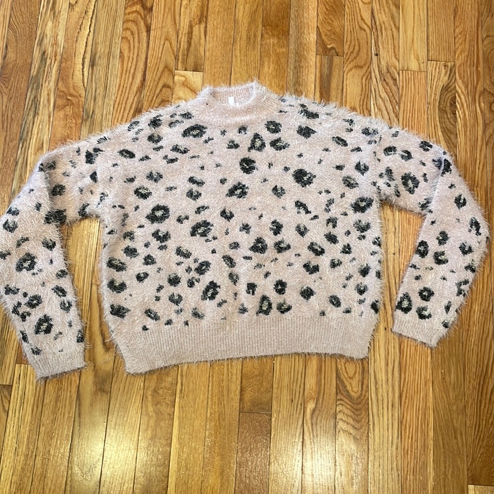 Candie’s Light Pink Animal Print Fuzzy Sweater